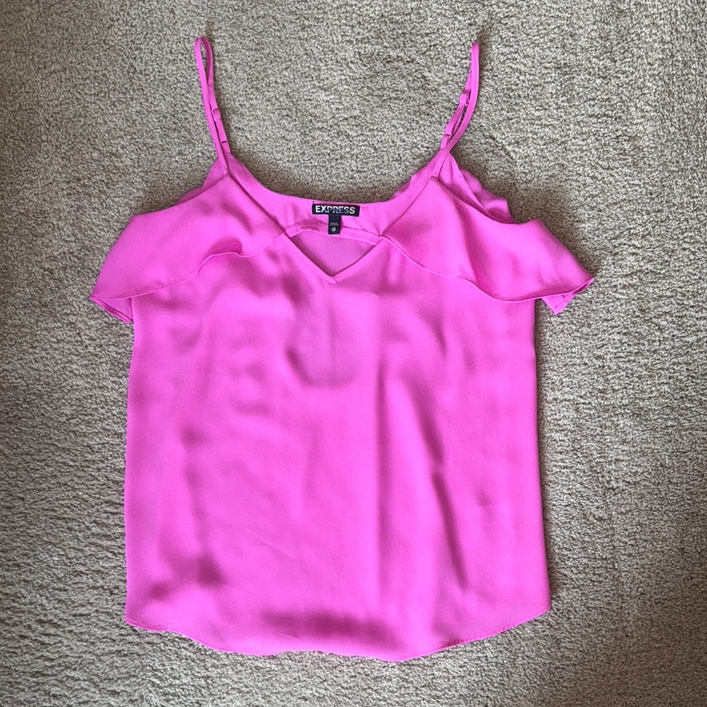 Express Pink Sleeveless Top with ruffles and a peek a boo back